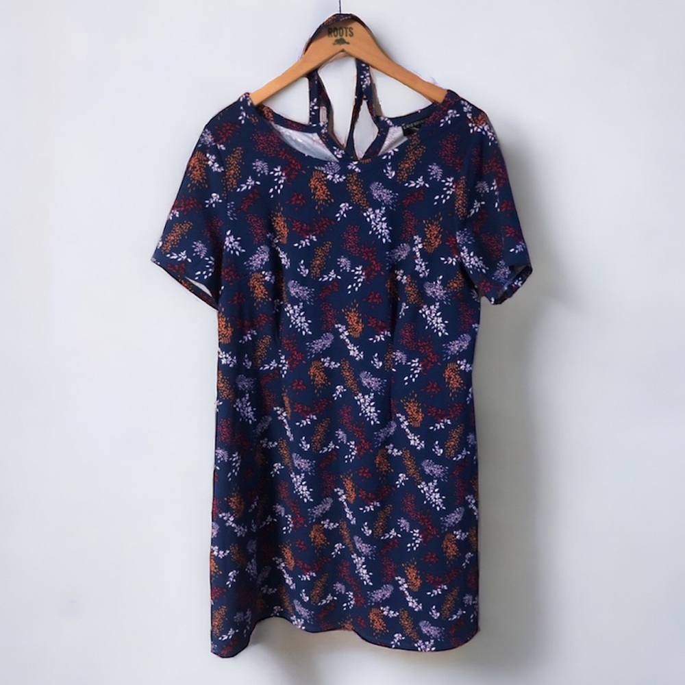 LANE BRYANT Dark Blue Floral Print Short Sleeve Swing Dress Size 14/16
